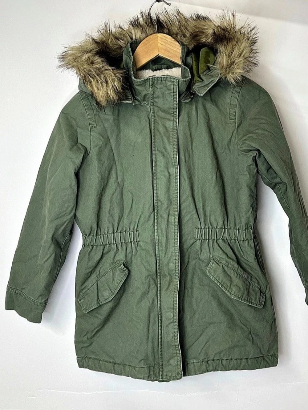 GAP Girl L Sherpa-Lined Utility Parka Girls Green & Brown 10-11 140cm